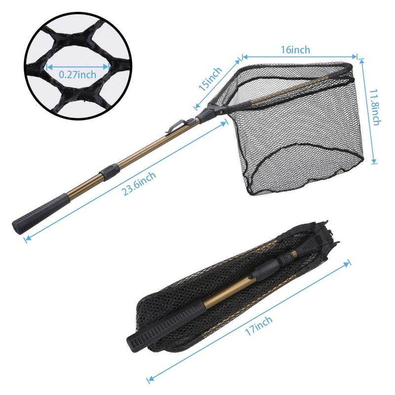 YVLEEN Folding Fishing Net - Foldable Fish Landing Net Robust Aluminum Telescopic Pole Handle and Nylon Mesh 16inch Hoop Size - Image 3